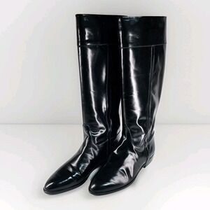 Charles David Riding Boots Womens 8 B Leather Pull On Made In Italy Black Flats